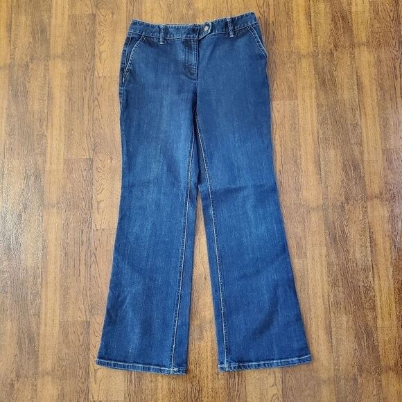 Ann Taylor Women Sz 6 Curvy Denim Blue Jeans Back Flap Pockets Thick Stitch Trim - Picture 2 of 8